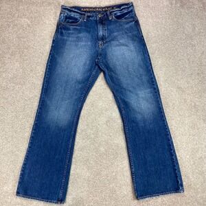 American Eagle Bootcut Flare Jeans Women Sz 33/32 Blue Distressed High Rise Y2K